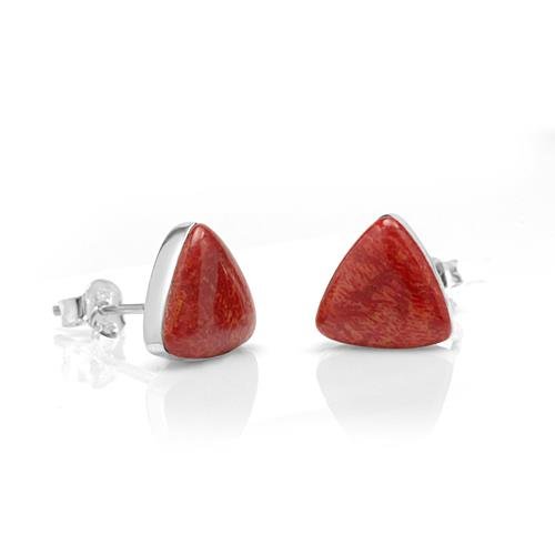 925 Sterling Silver Tiny Natural Coral, Stone, or Shell Triangle 9 mm Post Stud Earrings