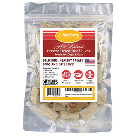 Raw Paws Pet Premium Freeze Dried Beef Liver Treats for Dogs & Cats - Made in the USA, All-Natural, Healthy Snack