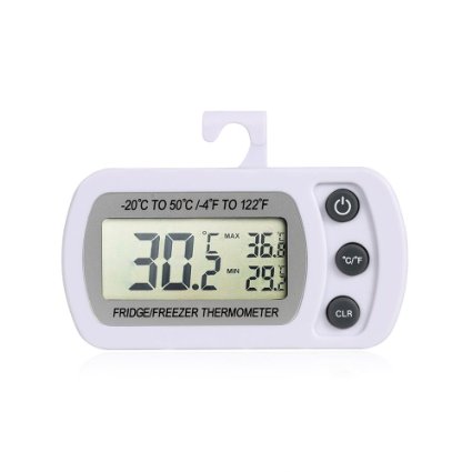 Digital Refrigerator Thermometer, Omgar Freezer Thermometer with LCD Display and Hook, Measuring Range from -20 to 50°C