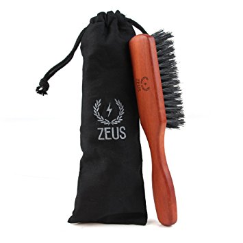 Zeus Pear Wood 100% Boar Bristle - Medium Beard Brush with Handle - Made in Germany