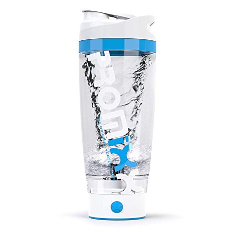 PROMiXX iX Battery Powered Electric Protein Shaker - Beautifully Engineered Mixer Bottle with X-Blade Technology for Smooth Shakes/Supplements 600ml White/Blue