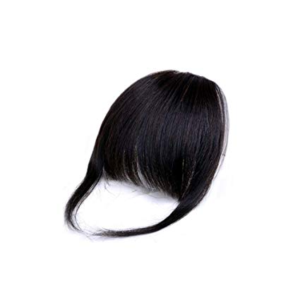 HIKYUU Thick Bangs Hair Extensions Clip in Human Hair for Black Women #1B Black Bangs with Temples 2 Clips