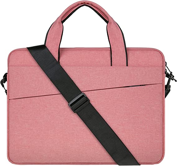 RAINYEAR 14 Inch Laptop Sleeve Shoulder Bag Compatible with 14" Notebook Computer Chromebook, 14 MacBook Pro A2442, Polyester Messenger Bag Carrying Case Briefcase for Men Women,Pink