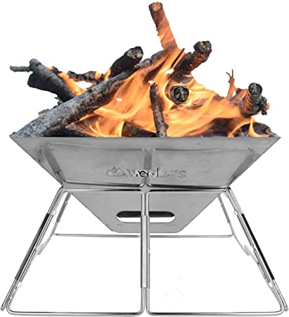Wealers Camping Fire Pit Stainless Steel Portable Folding Grilling Stove Fire Bowl Backpacking Hiking Camp Ground Kitchen BBQ - Carrying Bag Included