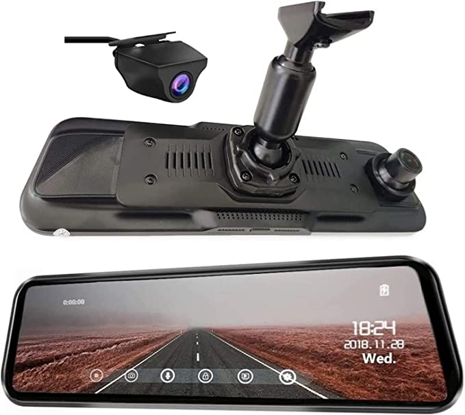NikoMaku Mirror Dash Cam Front and Rear Backup Camera Full Touch Screen Rear View Mirror Camera Full HD 1080P 170° Wide Angle Dual Lenses Waterproof AS-2 Plus