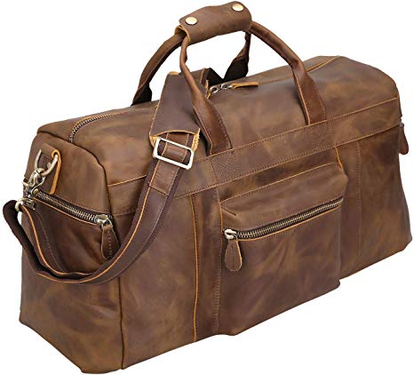 Polare 20'' Duffle Retro Thick Cowhide Leather Weekender Travel Duffel Luggage Overnight Bag with YKK Metal Zippers
