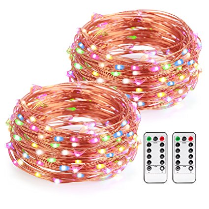 2 Set Fairy String Lights, Kohree Dimmable Battery Operated Starry Rope Lights with Remote Control, 20Ft Flexible Copper Wire, Multi-color 60 LEDs, Perfect for Weddings,Party, Bedroom, Xmas Holiday