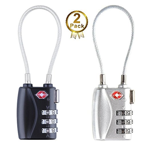 TSA Approved Travel Luggage Locks 3 Dial Combination Cable Padlock For Suitcases Bags Gym Lockers(black Silver)