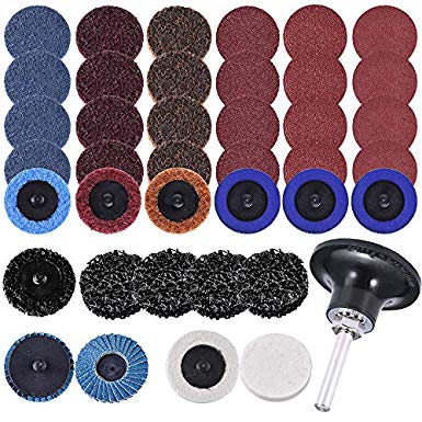 SIQUK 40 Pieces 2 inches Sanding Discs Set Quick Change Discs with 1/4 inch Tray Holder Surface Conditioning Discs for Surface Prep Strip Grind Polish Finish Burr Rust Paint Removal