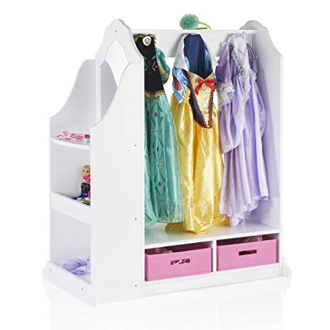 Guidecraft Dress Up Vanity – White: Dresser, Armoire with Storage Bins and Mirror for Kids, Toddlers Playroom Organizer, Children Furniture