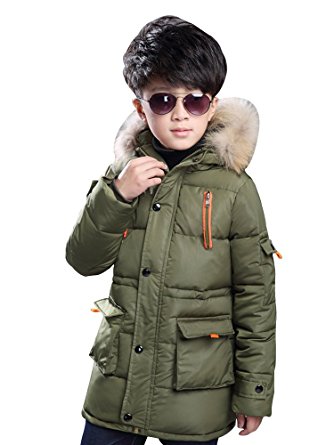 Big Boy's Winter Cotton Thick Hooded Parka Outwear Coat with Faux Fur Trim