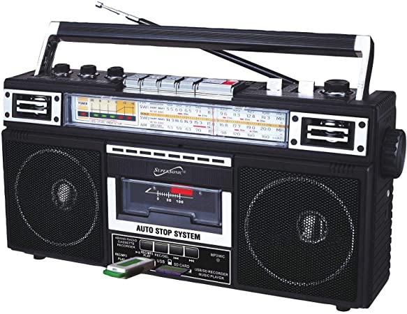 Supersonic Retro 4 Band Radio & Cassette Player with Bluetooth, Boomboxes - Black (SC-3201BTBLACK)