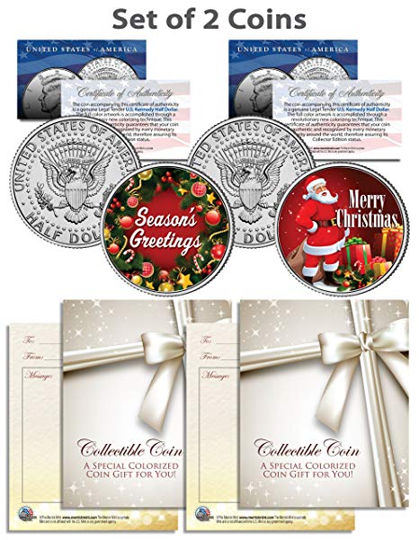 CHRISTMAS / SEASONS GREETINGS / SANTA Kennedy JFK Half Dollar US 2-Coin Set