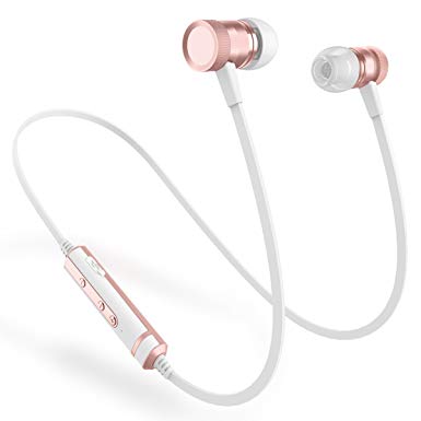 Bluetooth Headphones Wireless with Microphones Sports Earphones for Running Magnetic, Sweatproof Earbuds IPX4, Csr Bluetooth 4.1 for iPhone/Android Workout Headphones Wireless (Rose Gold)