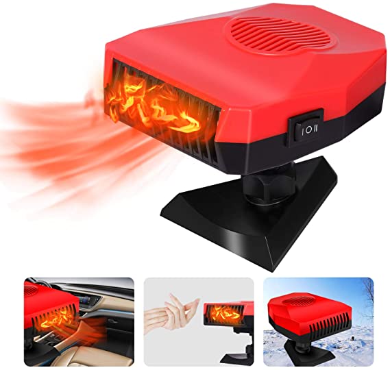 Portable Car Heater 12V 150W Car Defroster Defogger, 2 in 1 Car Heater & Cooling Fan, Winter Car Heater Plug Into Cigarette Lighter, 30 Seconds Fast Heating (Red)