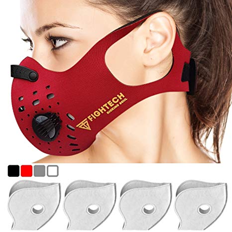 Fitness Dust Mask - Upgrade Version for Sport Training House Cleaning Gardening. Windproof Anti-Dust Mask Motorcycle Bicycle Cycling and Outdoor Activities. 4 Filters and 2 Valves. (RED)