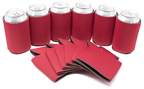 TahoeBay 12 Can Sleeves - Red Beer Coolies for Cans and Bottles - Bulk Blank Drink Coolers – DIY Custom Wedding Favor, Funny Party Gift (Red, 12)