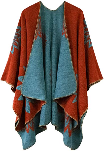 Urban CoCo Women's Color Block Shawl Wrap Open Front Poncho Cape