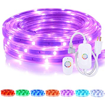 Areful 16.4ft Plugin LED Rope Lights, Flat Flexible Strip Lights, Color Changing Rope Lights with RF Remote Control, Waterproof and Connectable for Indoor/Outdoor Décor, 7 Colors and Multiple Modes