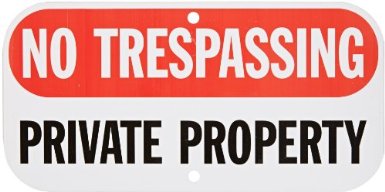 SmartSign Aluminum Sign, Legend "No Trespassing Private Property", 6" high x 12" wide, Black/Red on White