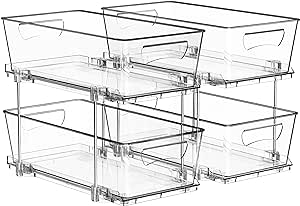 Simple Houseware 2 Tier Basket Drawer Cabinet Pull-Out Organizer, 2 Pack, Clear