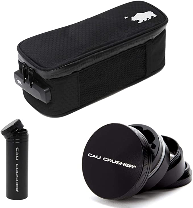 Cali Crusher® Soft Case (9.5in x 4in x 3.5in) Black   Cali Crusher® Herb Grinder 4 Piece   Cali Crusher® Pocket Storage (Black)