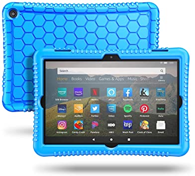 Fintie Silicone Case for All-New Kindle Fire HD 8 Tablet and Fire HD 8 Plus Tablet (10th Generation, 2020 Release) - [Honey Comb Series] [Kids Friendly] Light Weight Shock Proof Back Cover, Blue