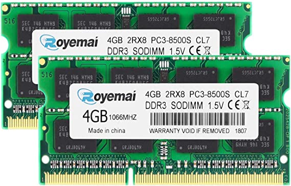 PC3-8500S DDR3 1066 8GB Kit (2x4GB) 1067MHz 1066MHz Sodimm RAM Compatible with Late 2008, Early/Mid/Late 2009, Mid 2010 MacBook, MacBook Pro, iMac, Mac Mini