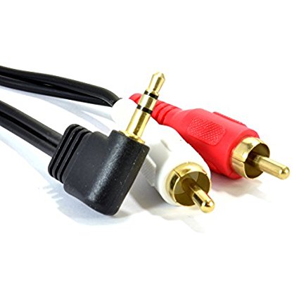 Right Angle 3.5mm Stereo Jack to 2 RCA Phono Plugs Cable Gold 3m (~10 feet)