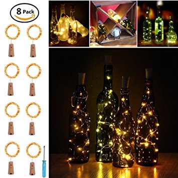 Wine Bottles Cork Lights Copper Wire String Lights, 2 m / 7.2 ft Copper Wire 20 LED Bulbs for Bottle DIY, Christmas, Wedding and Party Décor by fansheng(8 packs)