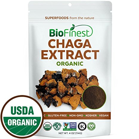 Biofinest Chaga Mushroom Extract Powder - 100% Wild Freeze-Dried Antioxidant Superfood - USDA Certified Organic Kosher Vegan Raw Non-GMO - Boost Stamina Immunity - For Smoothie Beverage Blend (4 oz)