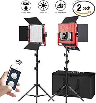 GVM Video Lighting Kits with APP Control, 2 Pack 520 CRI/TLCI 97  High Brightness Video Lights with Stand Bi-Color 3200-5600K Led Light Panel for Photography Video Lighting Studio Interview Portrait