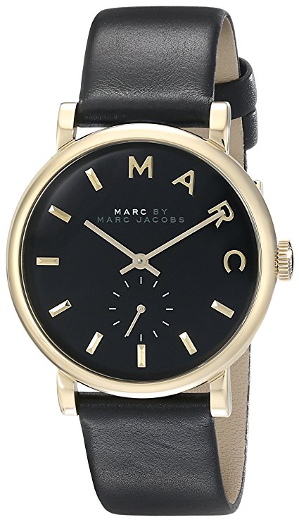 Marc by Marc Jacobs Women's MBM1269 Baker Gold-Tone Stainless Steel Watch with Black Leather Band
