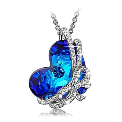 QIANSE Heart of Ocean 925 Sterling Silver Necklace Made with Swarovski Crystals Fine Jewelry [Gift Packing]- Once in a lifetime gift, Ideal Mother's Day Gifts for Women!