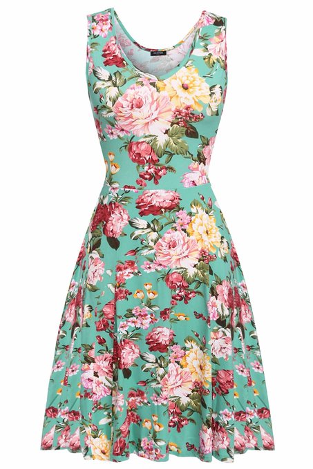 ACEVOG Womens Casual Fit and Flare Floral Sleeveless Party Evening Cocktail Dress