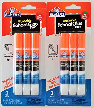 Elmers Washable School Glue Pens with Precision Tips (3-pens Per Pack) - 2 Packs