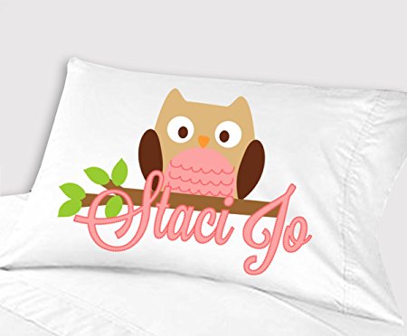 Personalized Owl Pillowcase for Kids ( Standard Size 20 x 26, Pink Owl ) Pillowcase for Girls Birthday or Christmas Gift