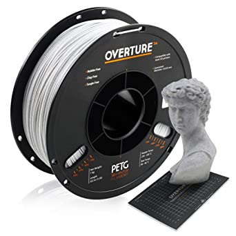 OVERTURE Rock PETG Filament 1.75mm with 3D Build Surface 200mm × 200mm Marble PETG Roll 1kg Spool (2.2lbs), Dimensional Accuracy  /- 0.05 mm, Fit Most FDM Printer (Rock White)