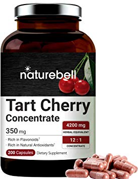 NatureBell Organic Tart Cherry Concentrate 4200mg Herbal Equivalent, 200 Capsules, Natural Flavonoids and Antioxidants, No GMOs, Made with Organic Tart Cherries