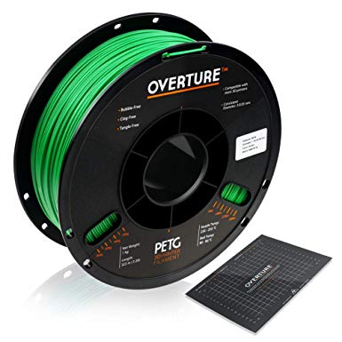 OVERTURE PETG Filament 1.75mm with 3D Build Surface 200 x 200 mm 3D Printer Consumables, 1kg Spool (2.2lbs), Dimensional Accuracy  /- 0.05 mm, Fit Most FDM Printer, Green