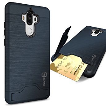 Huawei Mate 9 Case, CoverON [SecureCard Series] Slim Fit Protective Hard Hybrid Cover with Credit Card Slot and Kickstand Phone Case for Huawei Mate 9 - Navy Blue