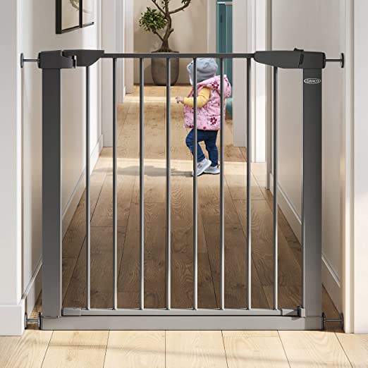 Graco BabySteps Walk-Thru Metal Safety Gate (Gray) - Pressure-Mounted Baby Gate for Doorway, Expands from 29.5-40.5 Inches, 29.5 Inches Tall, Includes 3 Extensions, Perfect for Children, Pet-Friendly