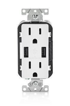 Leviton T5632-W 15-Amp USB Charger/Tamper Resistant Duplex Receptacle, White