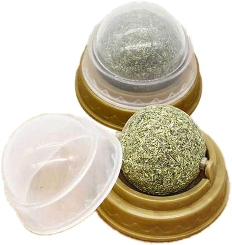 2 Pack Catnip Balls, Pure Natural Mint Leaf Rotating Interactive Cat Toys, Cat Removal Hairball Toys Can Be Sticky On Wall, Teeth Cleaning Catmint Toy for Cat, Kitten, Kitty Playing Chewing