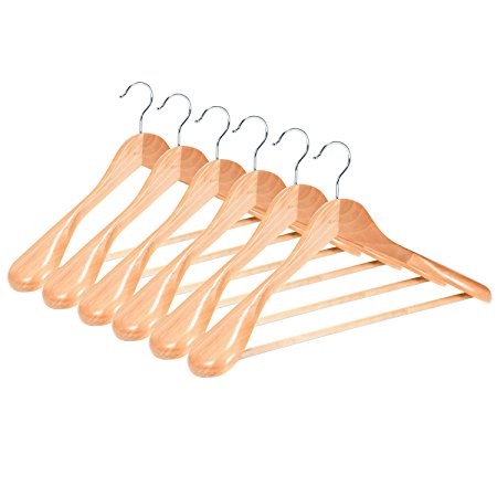 6-Pack Wooden Extra Wide Hangers, Royalhanger Wood Extra Wide Shoulder Suit Hanger for Heavy Coat, Sweater and Pant,Natural Finish