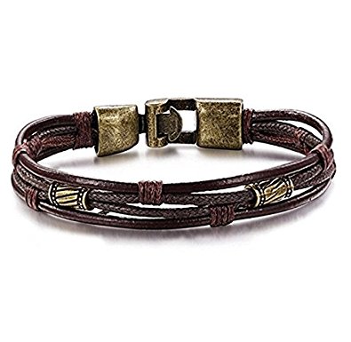Bliqniq Mens Bracelets Leather Brown Braided Rope Bracelet Bangle, Size: 8.5''
