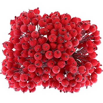 Tatuo Artificial Frosted Holly Berries Fake 12 mm Mini Christmas Fruit Berry Flower Decor (Red, 400)