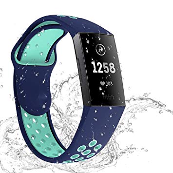 Hotodeal Sport Bands Compatible Charge 3 Bands Waterproof Soft Silicone Replacement Breathable Bands for Women Men Charge 3 Accessories, Small Large Size