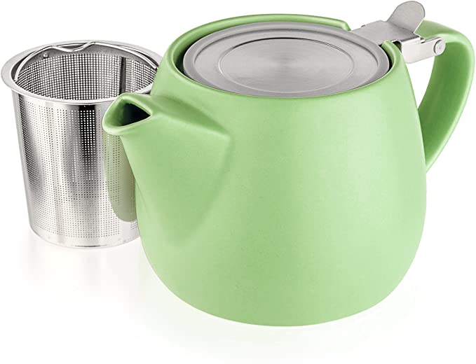 Tealyra - Pluto Porcelain Small Teapot Lime - 18.2-ounce (1-2 cups) - Matte Finish - Stainless Steel Lid and Extra-Fine Infuser To Brew Loose Leaf Tea - 540ml