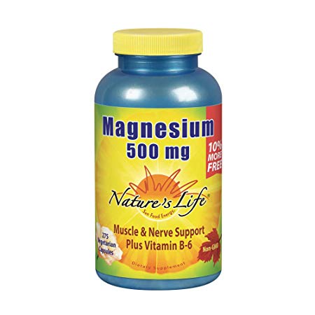 Nature’s Life Magnesium 500mg | High Potency Magnesium Supplement Plus Vitamin B-6 for Muscle & Nerve Support | Non-GMO | 275 Vegetarian Capsules